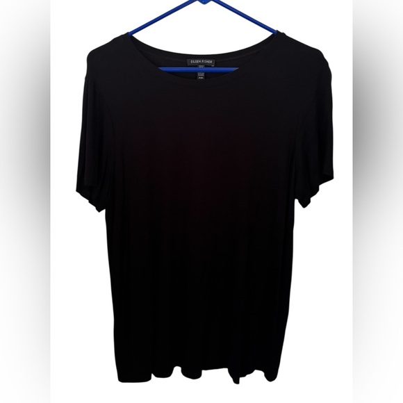 NWOT Eileen Fisher Black Lightweight Viscose Jersey Short Sleeve Tee Size M - Picture 2 of 5
